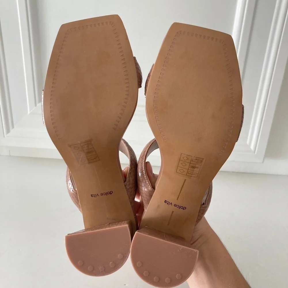 NWOT Dolce Vita Pascoe Square Toe Brown Snake Print Heels Sz 8.5
